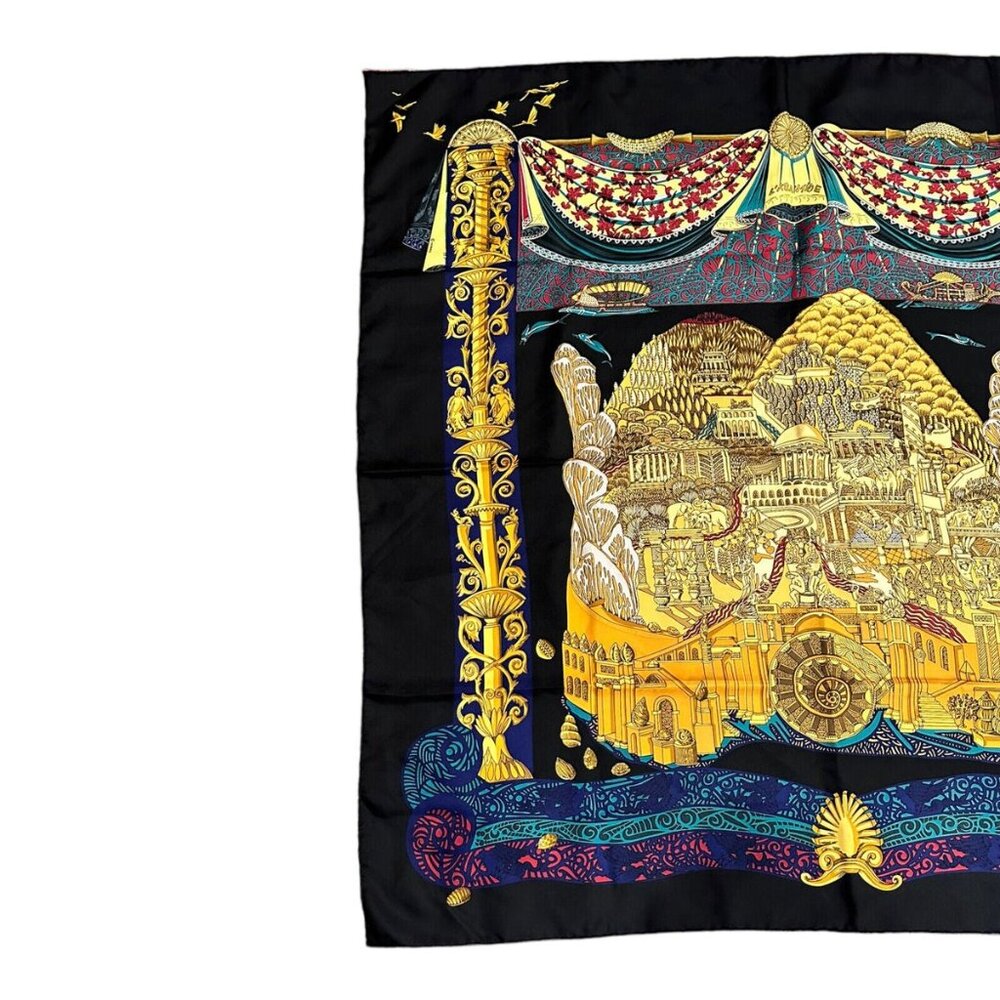 Hermes Carre L'Atlantide Atlantis Vintage 90cm Black Multicolor Silk Scarf - Picture 7 of 7